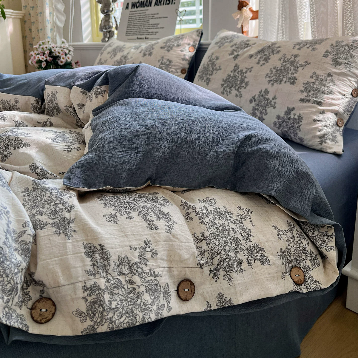 Set di biancheria da letto vintage in lino e cotone con motivi botanici. - image 2