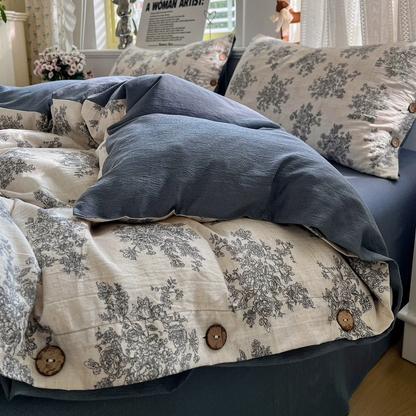 Set di biancheria da letto vintage in lino e cotone con motivi botanici. - image 2