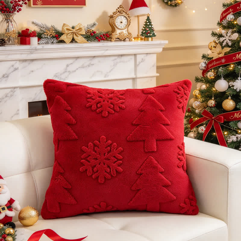 Fodera per cuscino con motivo a rilievo di albero di Natale e fiocchi di neve. - Rosso - 30cm x 50cm - image 1