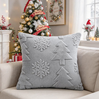 Fodera per cuscino con motivo a rilievo di albero di Natale e fiocchi di neve. - Grigio - 30cm x 50cm - image 15