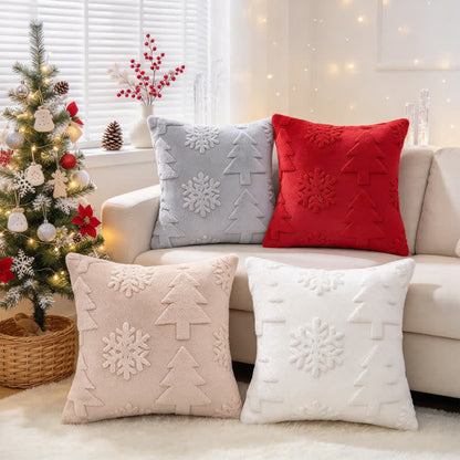 Fodera per cuscino con motivo a rilievo di albero di Natale e fiocchi di neve. - image 0