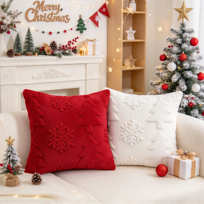 Fodera per cuscino con motivo a rilievo di albero di Natale e fiocchi di neve. - image 3