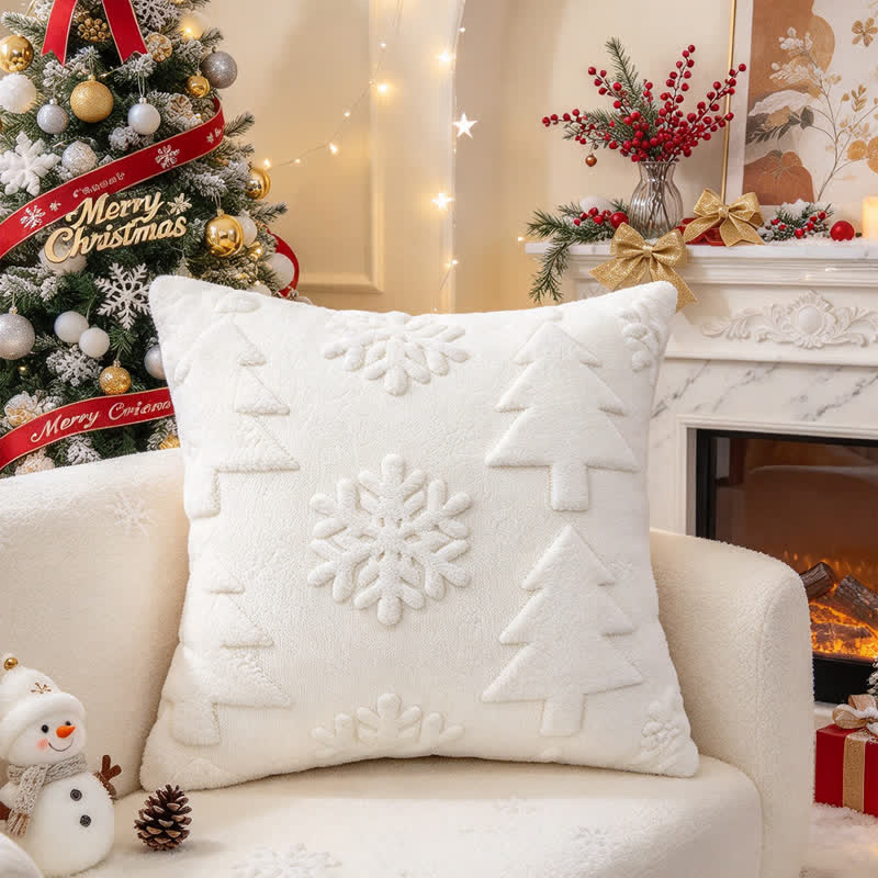 Fodera per cuscino con motivo a rilievo di albero di Natale e fiocchi di neve. - Bianco - 30cm x 50cm - image 10