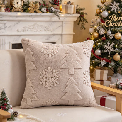 Fodera per cuscino con motivo a rilievo di albero di Natale e fiocchi di neve. - Beige - 30cm x 50cm - image 5