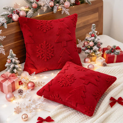 Fodera per cuscino con motivo a rilievo di albero di Natale e fiocchi di neve. - image 2