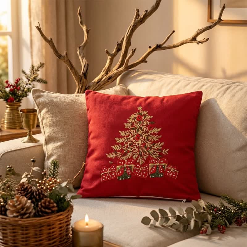 Fodera per cuscino a forma di scatola regalo con albero di Natale - image 2