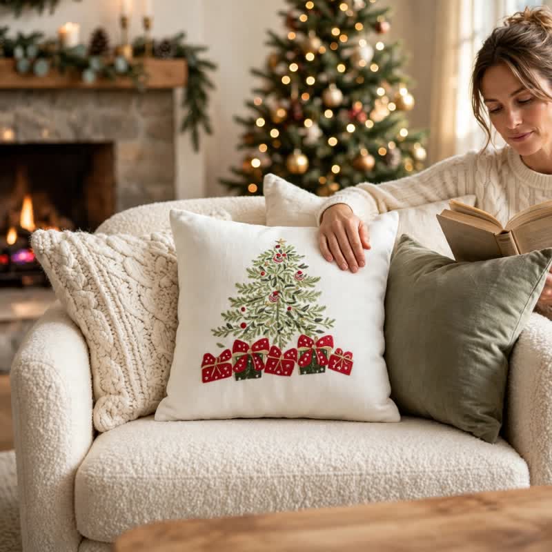 Fodera per cuscino a forma di scatola regalo con albero di Natale - image 5