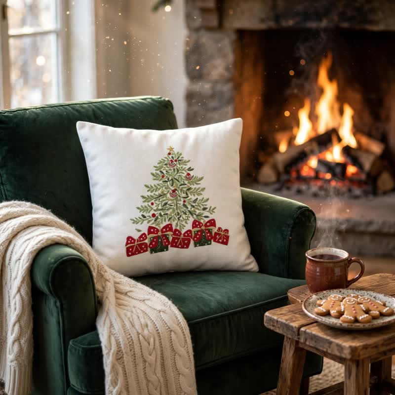 Fodera per cuscino a forma di scatola regalo con albero di Natale - image 6