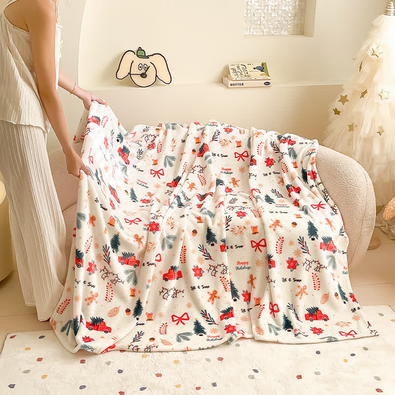 Coperta decorativa con camioncino natalizio color crema e fiocco per albero di Natale. - image 6