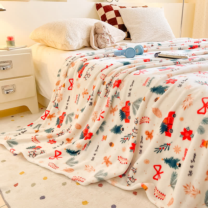 Coperta decorativa con camioncino natalizio color crema e fiocco per albero di Natale. - Bianco - 79" x 91" - image 0