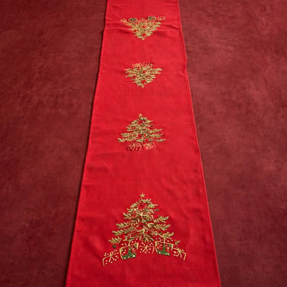 Tovaglia da tavola con albero di Natale ricamato in rosso - image 4