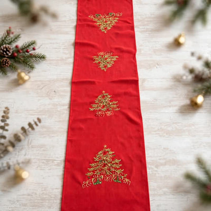 Tovaglia da tavola con albero di Natale ricamato in rosso - image 3