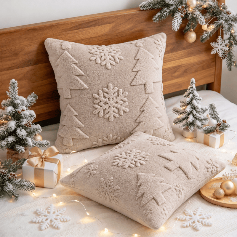 Fodera per cuscino con motivo a rilievo di albero di Natale e fiocchi di neve. - image 6
