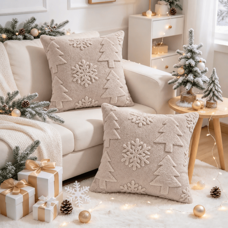 Fodera per cuscino con motivo a rilievo di albero di Natale e fiocchi di neve. - image 7