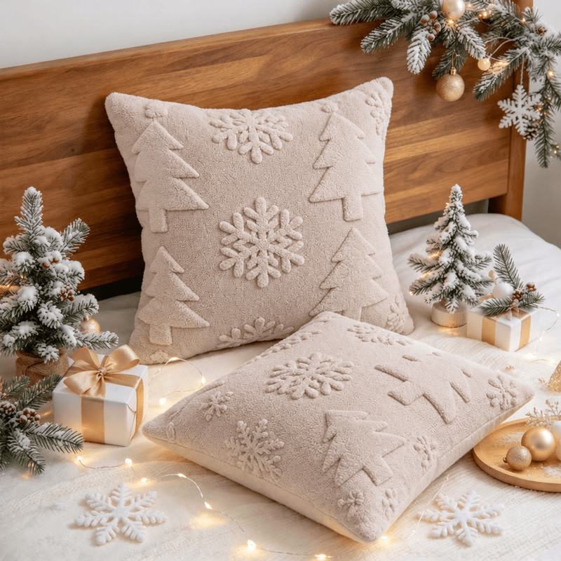 Fodera per cuscino con motivo a rilievo di albero di Natale e fiocchi di neve. - image 8