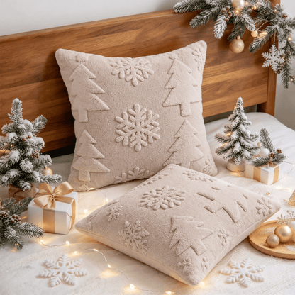 Fodera per cuscino con motivo a rilievo di albero di Natale e fiocchi di neve. - image 8