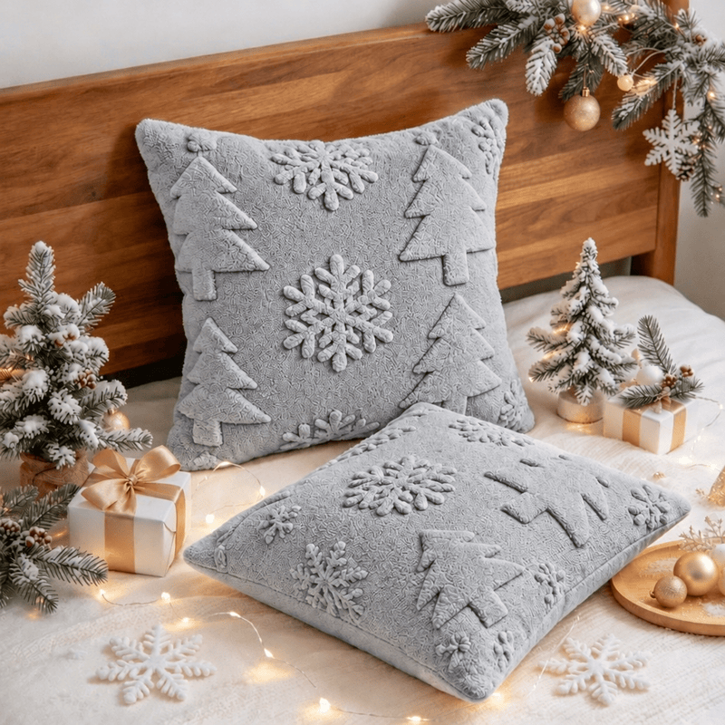 Fodera per cuscino con motivo a rilievo di albero di Natale e fiocchi di neve. - image 17