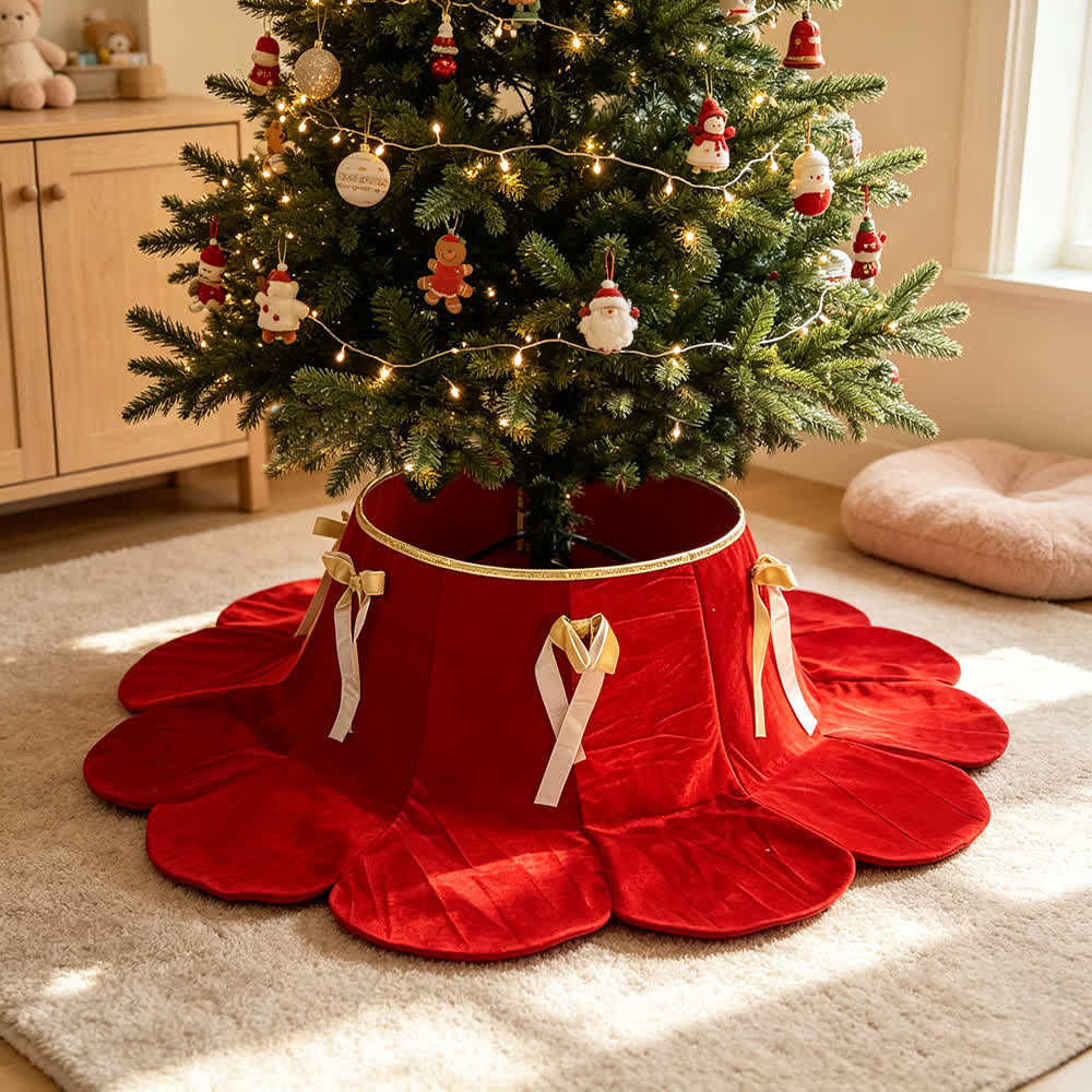 Colletto in velluto a forma di albero di Natale con gonna di petali - Rosso - 4 pezzi - 37" Base x 16" Piano x 20cm - image 0