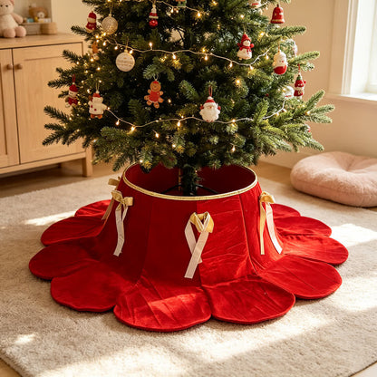 Colletto in velluto a forma di albero di Natale con gonna di petali - Rosso - 4 pezzi - 37" Base x 16" Piano x 20cm - image 0
