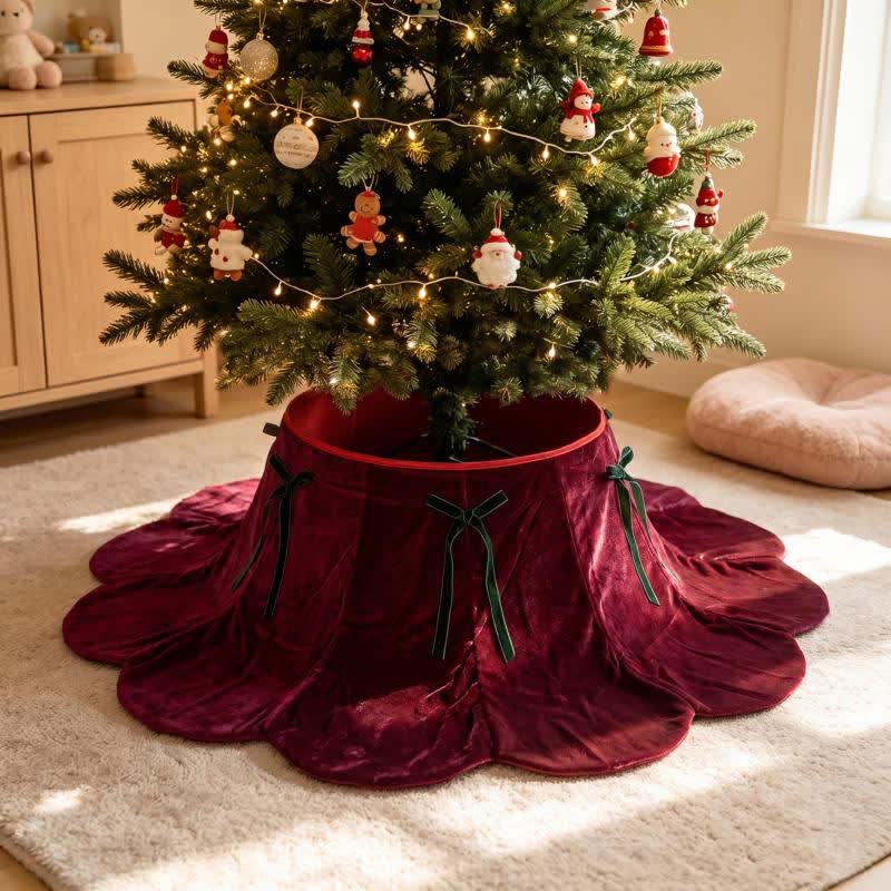 Colletto in velluto a forma di albero di Natale con gonna di petali - Vino - 4 pezzi - 37" Base x 16" Piano x 20cm - image 6