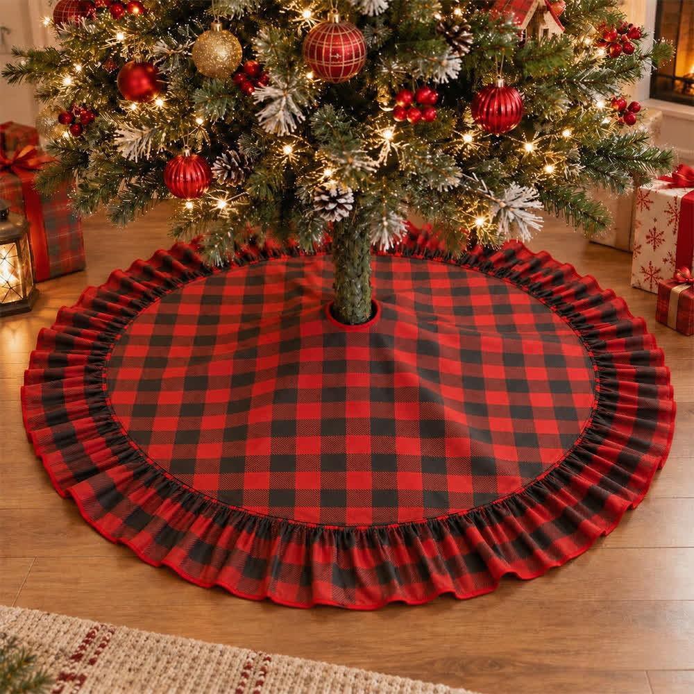 Gonna per albero di Natale a quadri con bordo arricciato - image 1