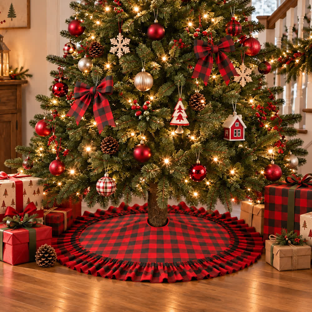 Gonna per albero di Natale a quadri con bordo arricciato - image 2