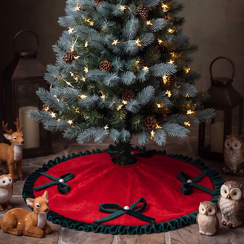 Gonna per albero di Natale con fiocchi di perle. - Rosso - 6 pezzi - 19" - image 1