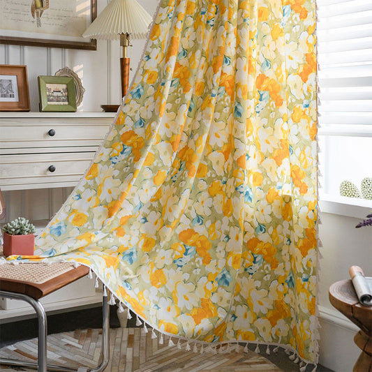 Tenda in cotone e lino con fiori gialli