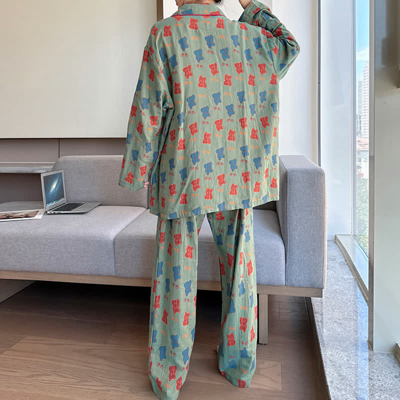 Completo da casa con revers in cotone con orsetto taglie forti