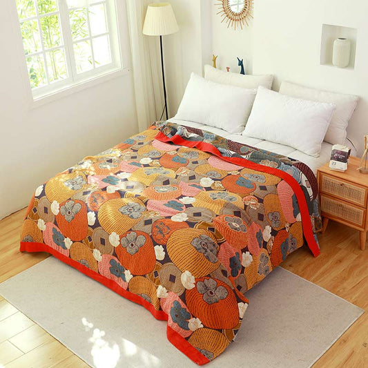 Trapunta reversibile in garza di cotone color cachi