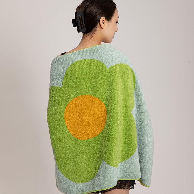 Asciugamano traspirante in cotone colorblock con motivo floreale