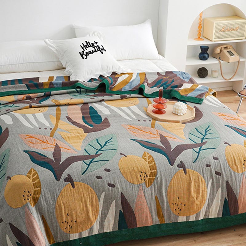 Trapunta leggera in cotone con motivo reversibile e frutta
