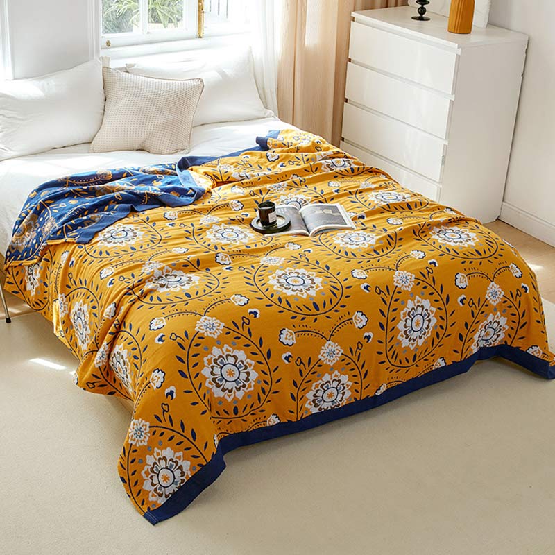 Trapunta double-face in cotone con fiori bianchi