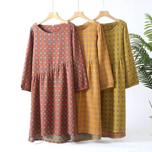 Camicia da notte in morbido cotone con scollo rotondo floreale