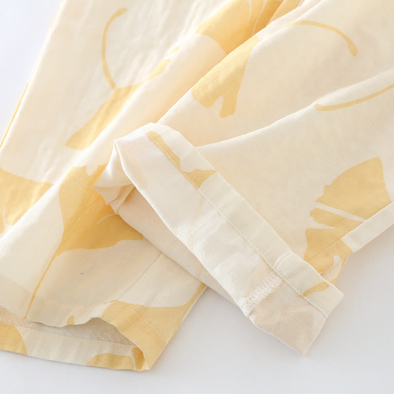 Completo da casa in cotone con fiocco e foglie di ginkgo