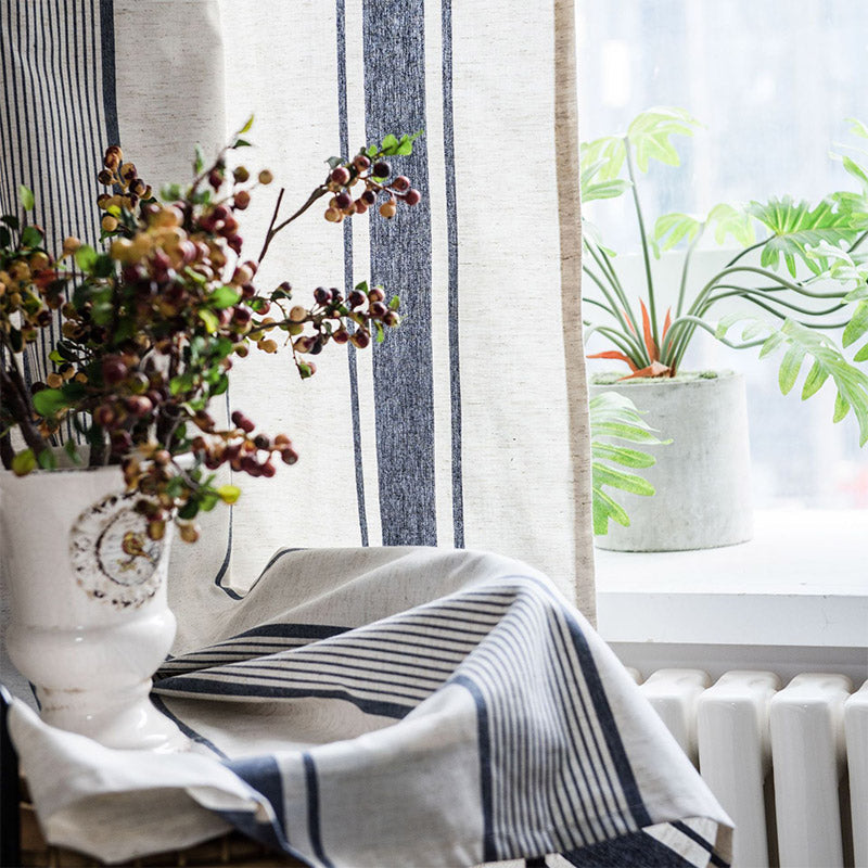 Tende semi-oscuranti a righe blu navy e beige Ownkoti