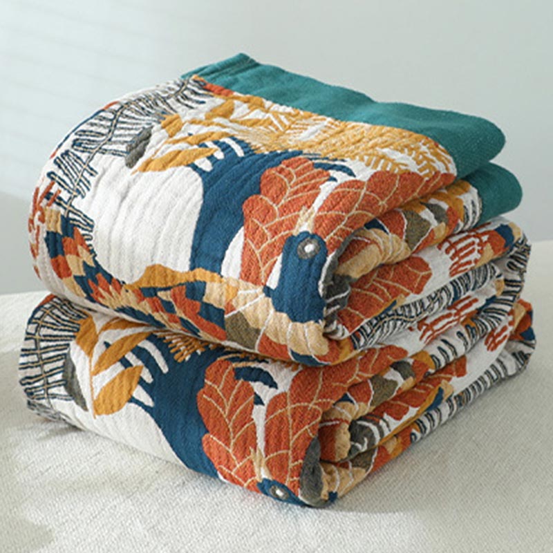 Copridivano reversibile con coperta a forma di fiore e uccello