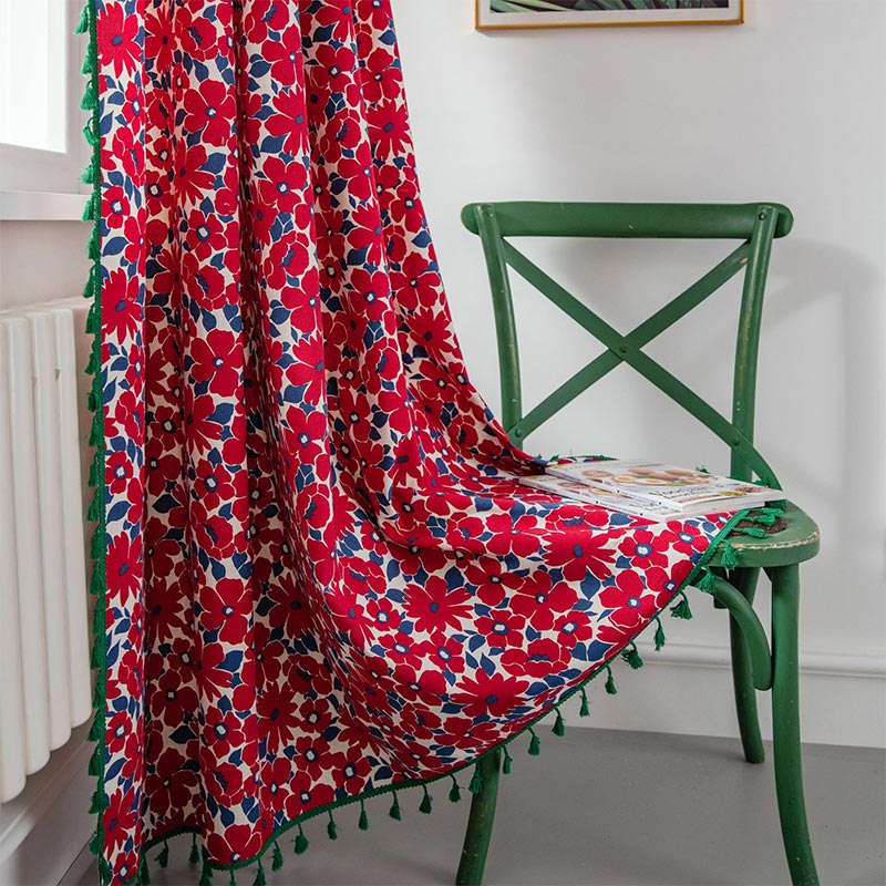 Tenda filtrante per la luce in stile dipinto di fiori rossi