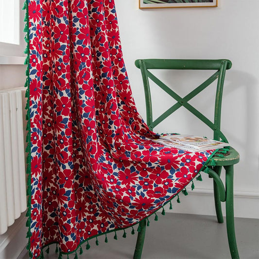 Tenda filtrante per la luce in stile dipinto di fiori rossi