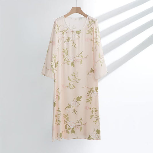 Camicia da notte morbida e traspirante con stampa a fiori rosa