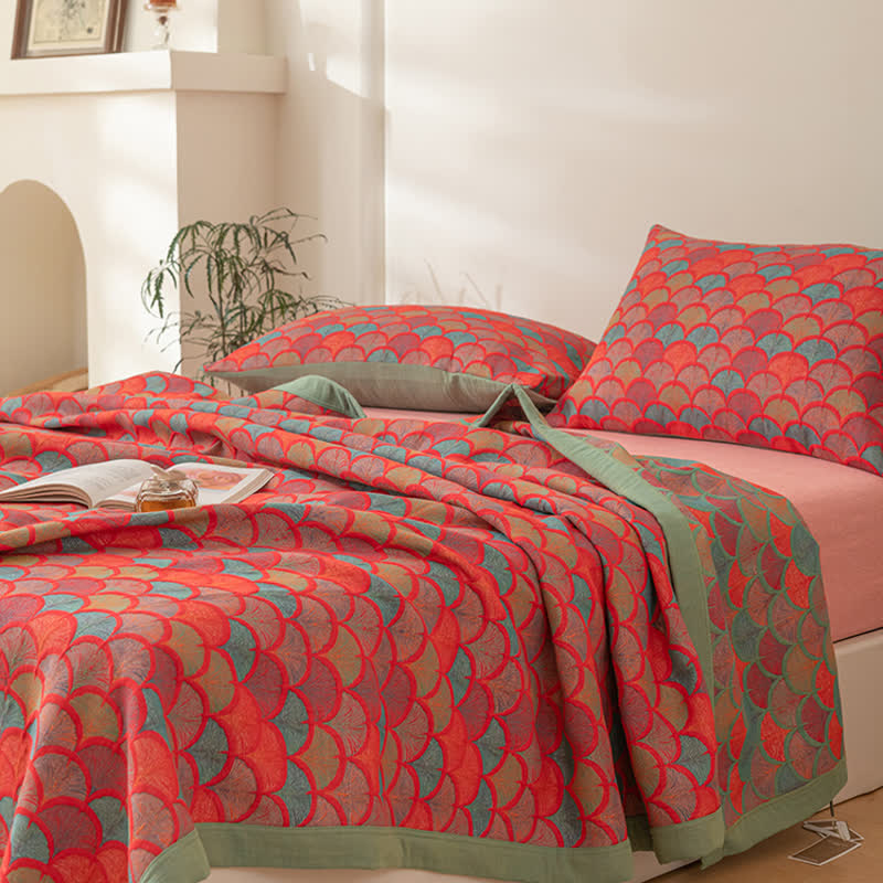 Trapunta reversibile in cotone con motivo a squame di pesce Brightful
