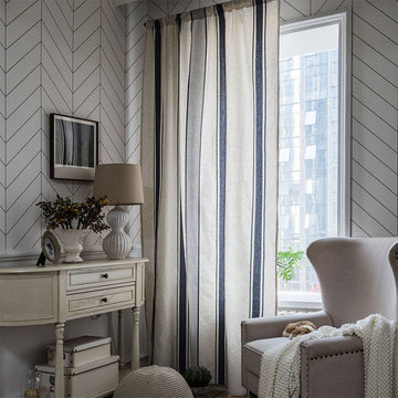 Tende semi-oscuranti a righe blu navy e beige Ownkoti