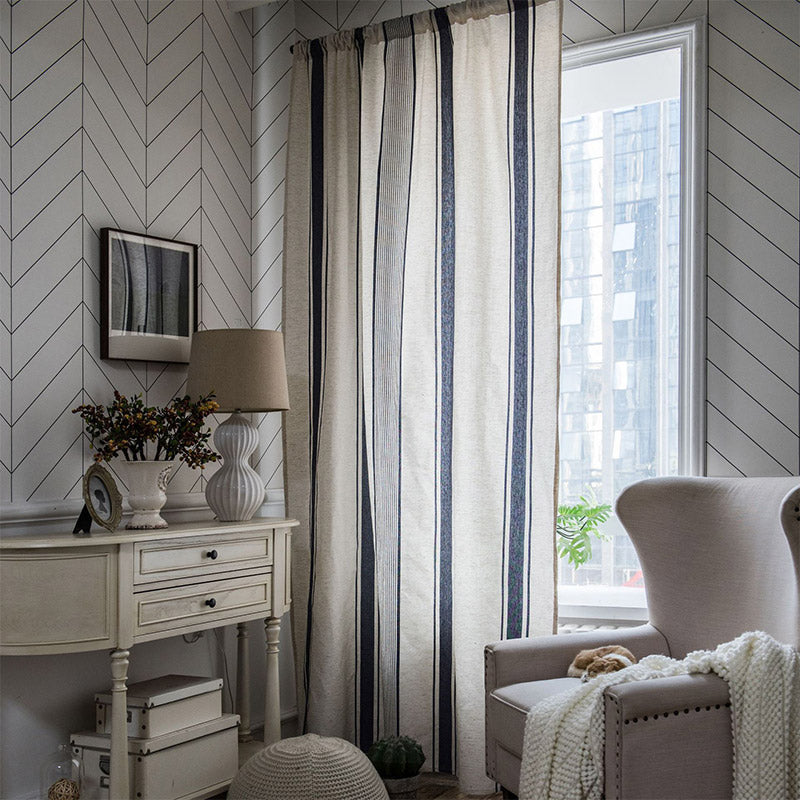 Tende semi-oscuranti a righe blu navy e beige Ownkoti