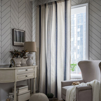 Tende semi-oscuranti a righe blu navy e beige Ownkoti