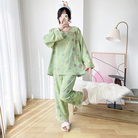 Completo da casa in garza di cotone Tree Plus Size