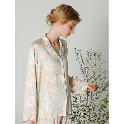 Ownkoti Vintage Floral Manica Lunga Scollo a V Loungewear