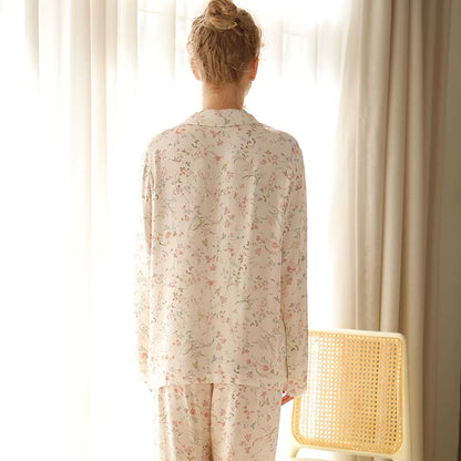 Ownkoti - Camicia da notte a maniche lunghe con scollo a V in raso floreale