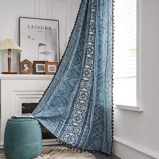 Tenda filtrante con motivo geometrico blu