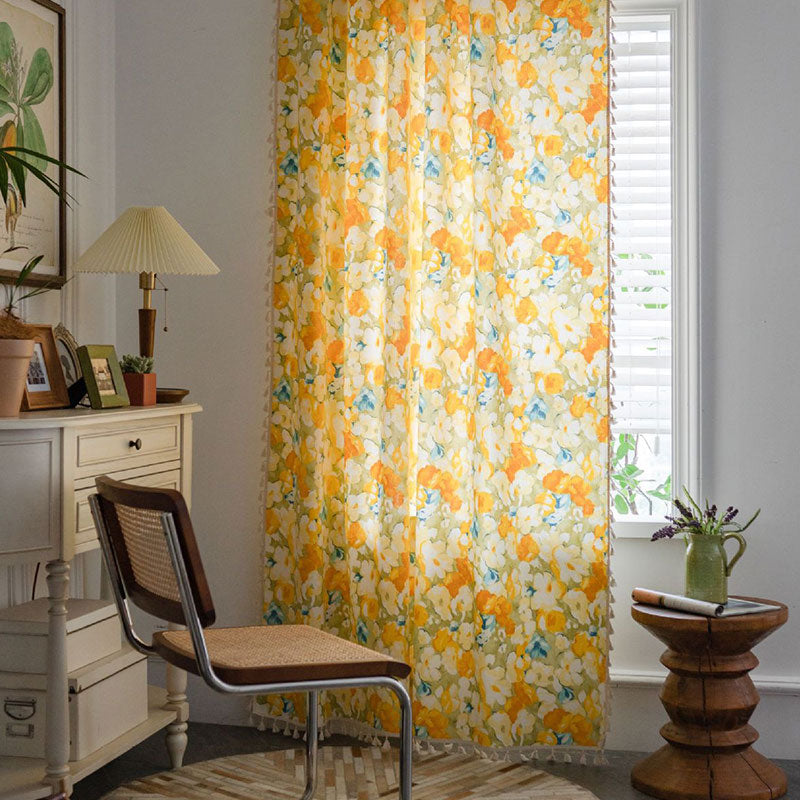 Tenda in cotone e lino con fiori gialli