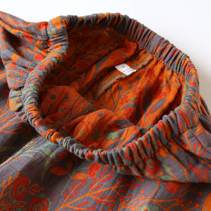 Completo da casa con risvolto in cotone con foglie vintage